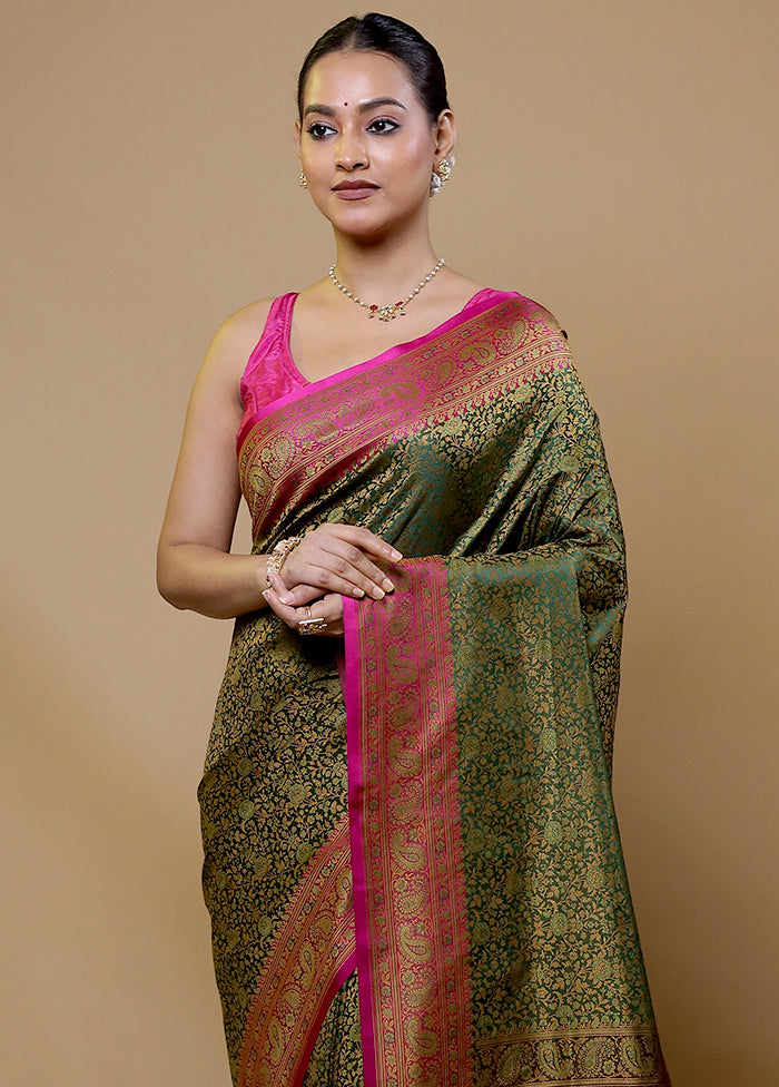 Green Jamewar Silk Saree With Blouse Piece