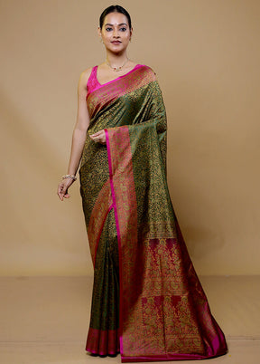 Green Jamewar Silk Saree With Blouse Piece