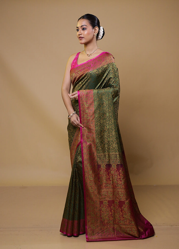 Green Jamewar Silk Saree With Blouse Piece