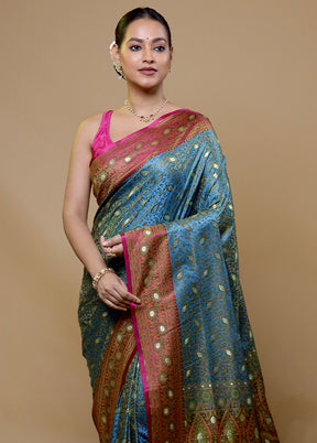 Blue Tanchoi Silk Saree With Blouse Piece