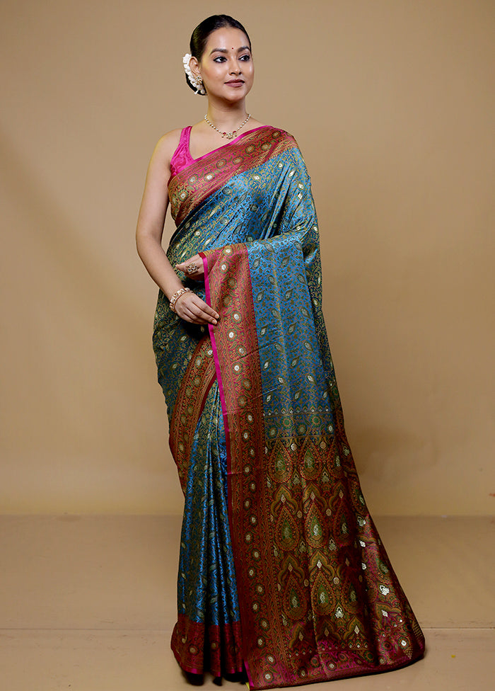 Blue Tanchoi Silk Saree With Blouse Piece