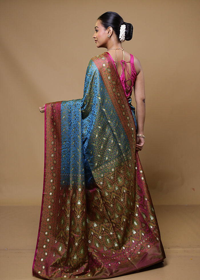 Blue Tanchoi Silk Saree With Blouse Piece