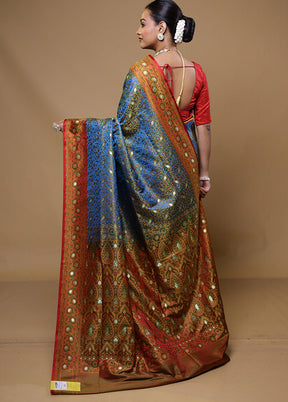 Blue Tanchoi Silk Saree With Blouse Piece