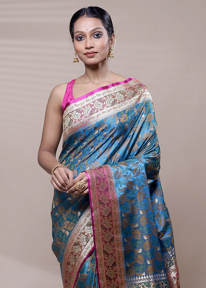 Blue Tanchoi Silk Saree With Blouse Piece