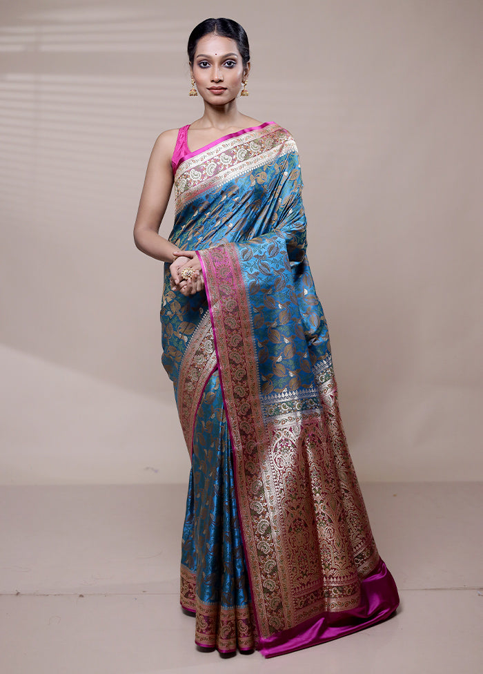 Blue Tanchoi Silk Saree With Blouse Piece