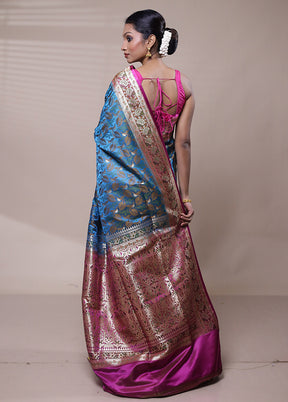 Blue Tanchoi Silk Saree With Blouse Piece