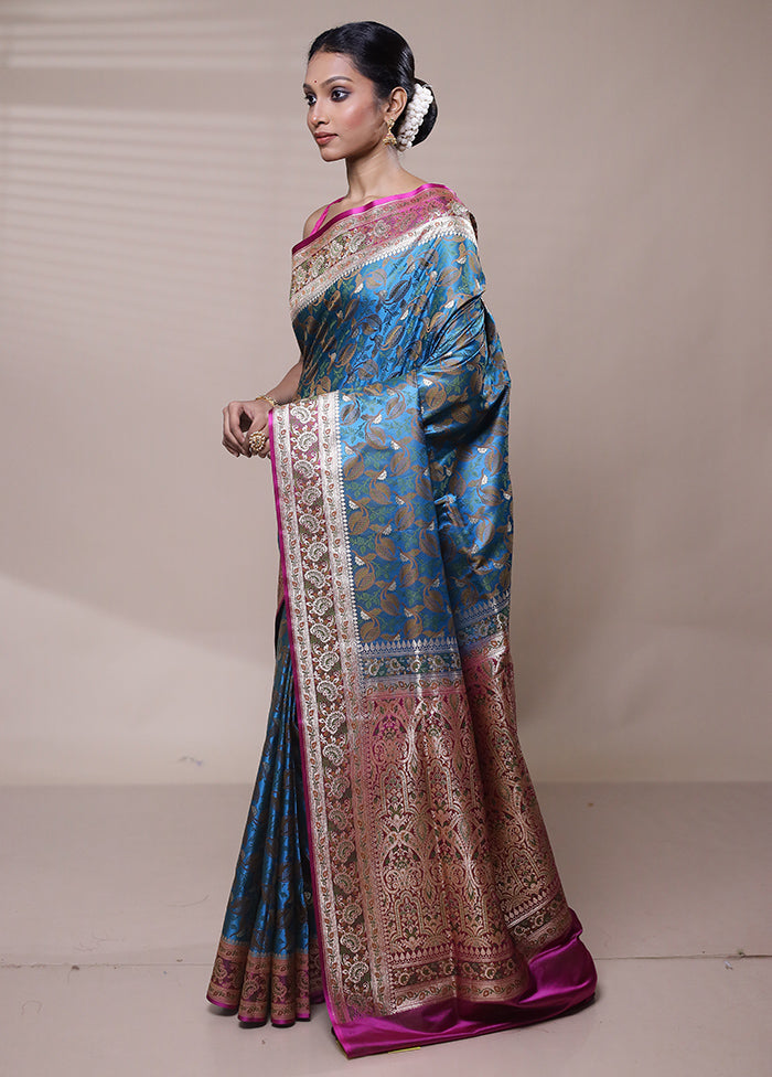 Blue Tanchoi Silk Saree With Blouse Piece