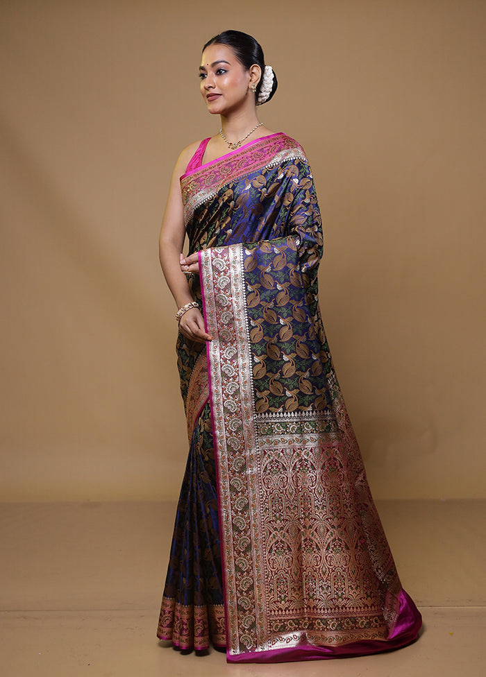 Blue Tanchoi Silk Saree With Blouse Piece