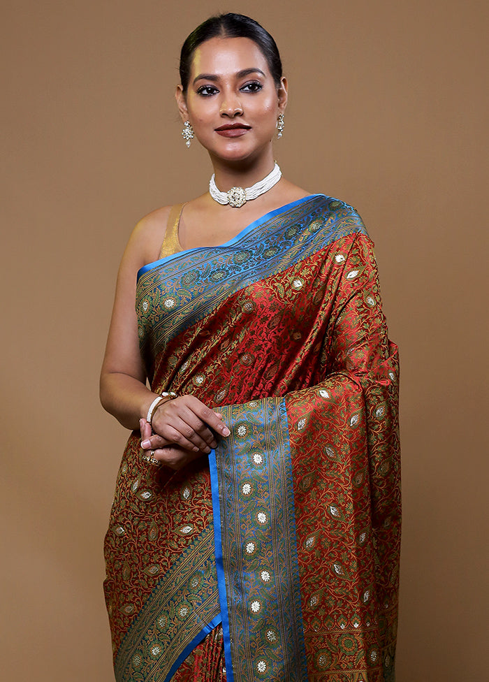 Red Tanchoi Silk Saree With Blouse Piece