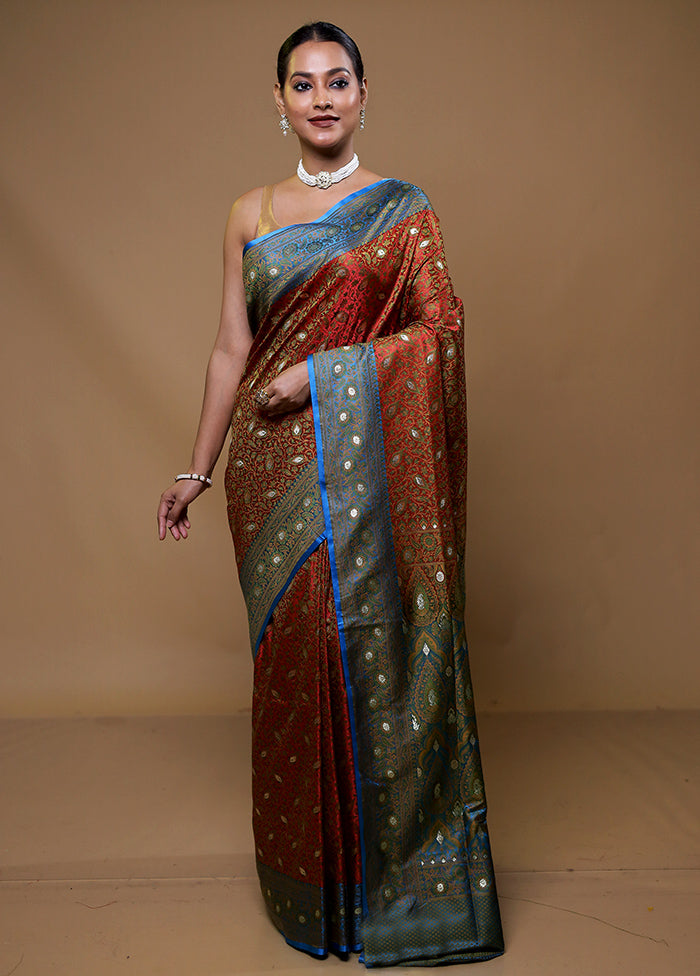 Red Tanchoi Silk Saree With Blouse Piece