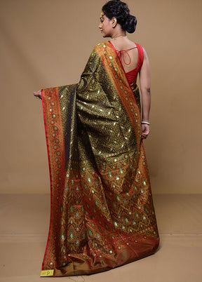 Green Tanchoi Silk Saree With Blouse Piece