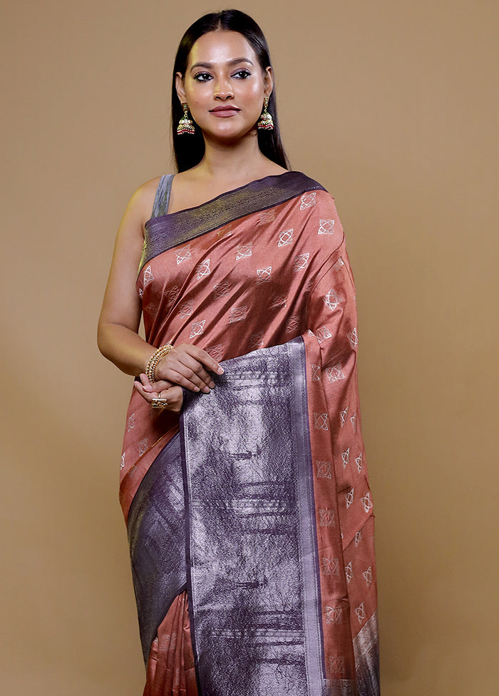 Rust Tussar Silk Saree With Blouse Piece