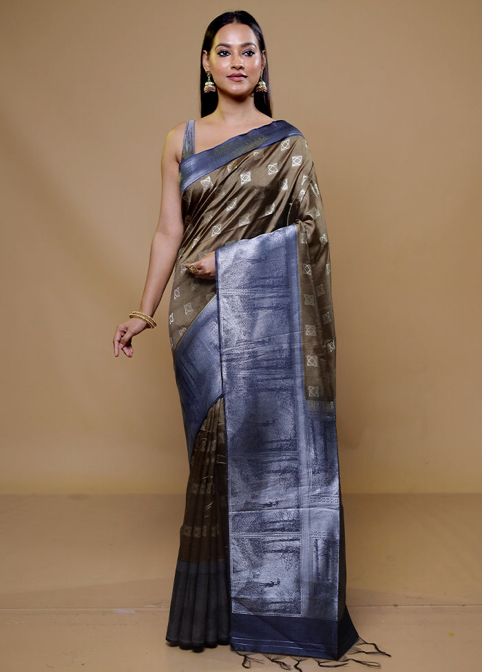 Brown Tussar Silk Saree With Blouse Piece