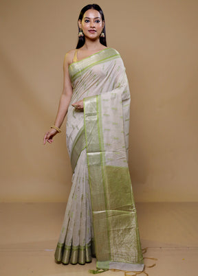 White Tussar Silk Saree With Blouse Piece