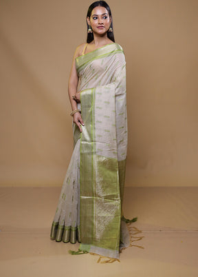 White Tussar Silk Saree With Blouse Piece