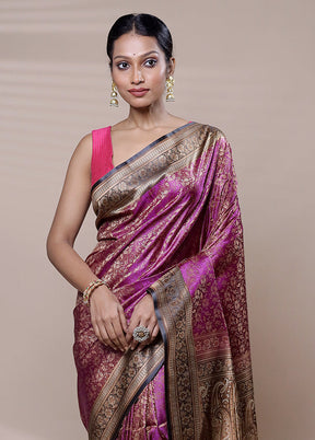 Pink Jamewar Silk Saree With Blouse Piece