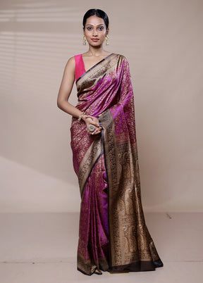 Pink Jamewar Silk Saree With Blouse Piece