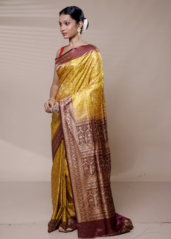 Yellow Jamewar Silk Saree With Blouse Piece