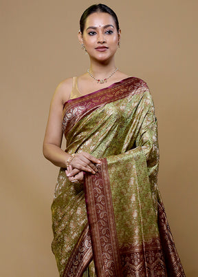 Green Jamewar Silk Saree With Blouse Piece