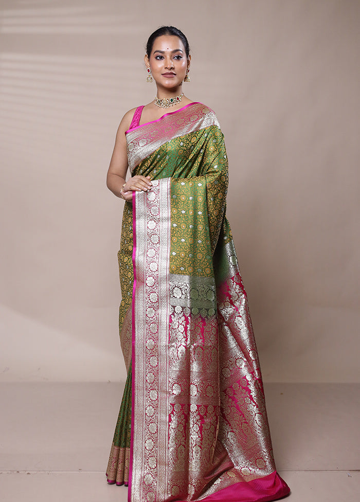 Green Tanchoi Silk Saree With Blouse Piece