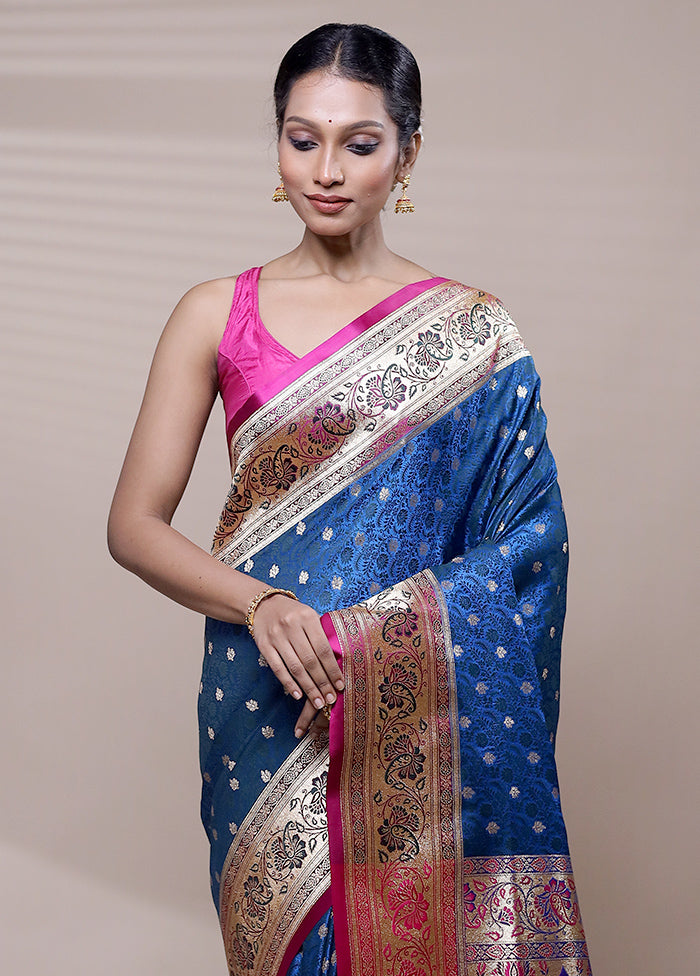 Blue Tanchoi Silk Saree With Blouse Piece