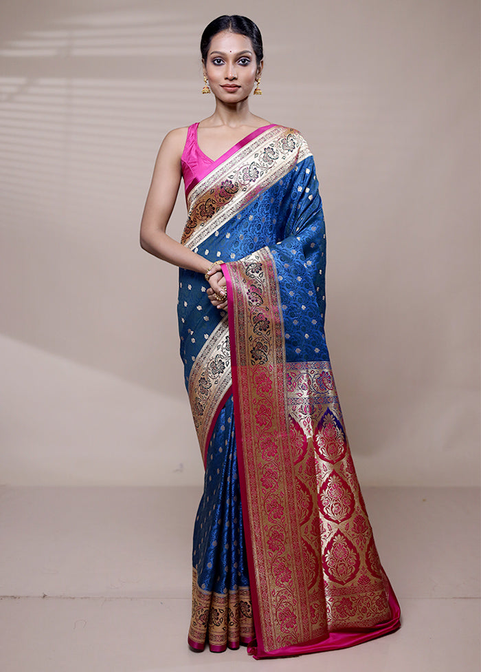 Blue Tanchoi Silk Saree With Blouse Piece