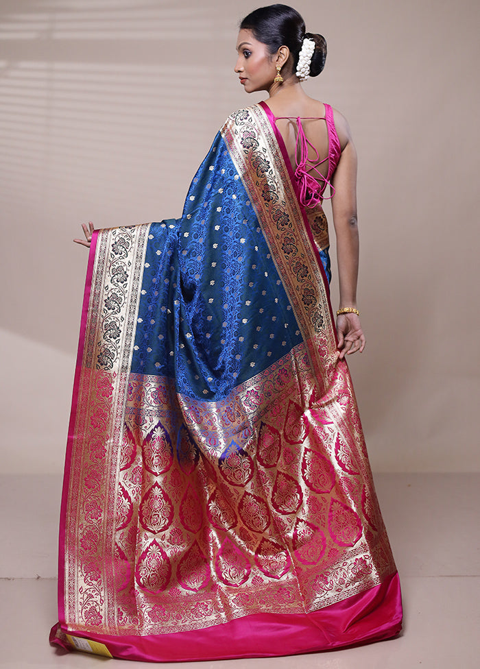 Blue Tanchoi Silk Saree With Blouse Piece