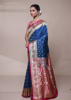 Blue Tanchoi Silk Saree With Blouse Piece