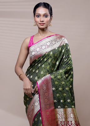 Green Tanchoi Silk Saree With Blouse Piece