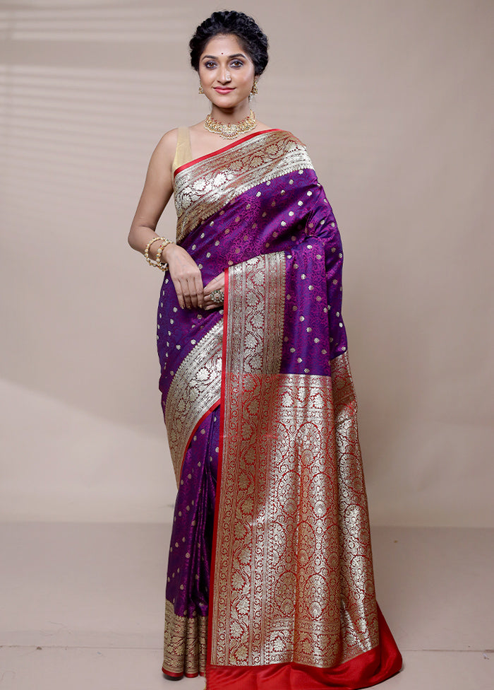 Purple Tanchoi Silk Saree With Blouse Piece