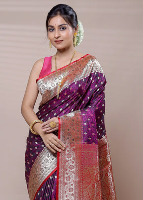 Purple Tanchoi Silk Saree With Blouse Piece