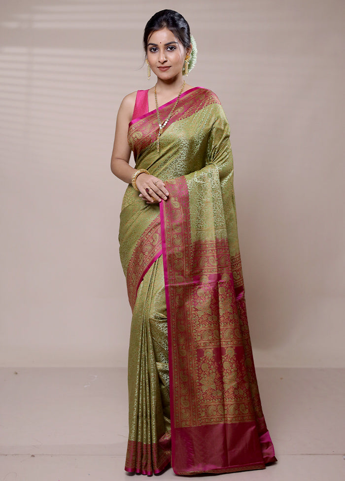 Green Jamewar Silk Saree With Blouse Piece