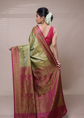 Green Jamewar Silk Saree With Blouse Piece