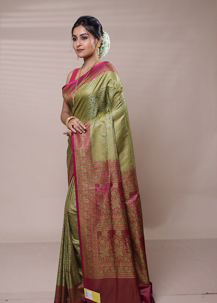 Green Jamewar Silk Saree With Blouse Piece