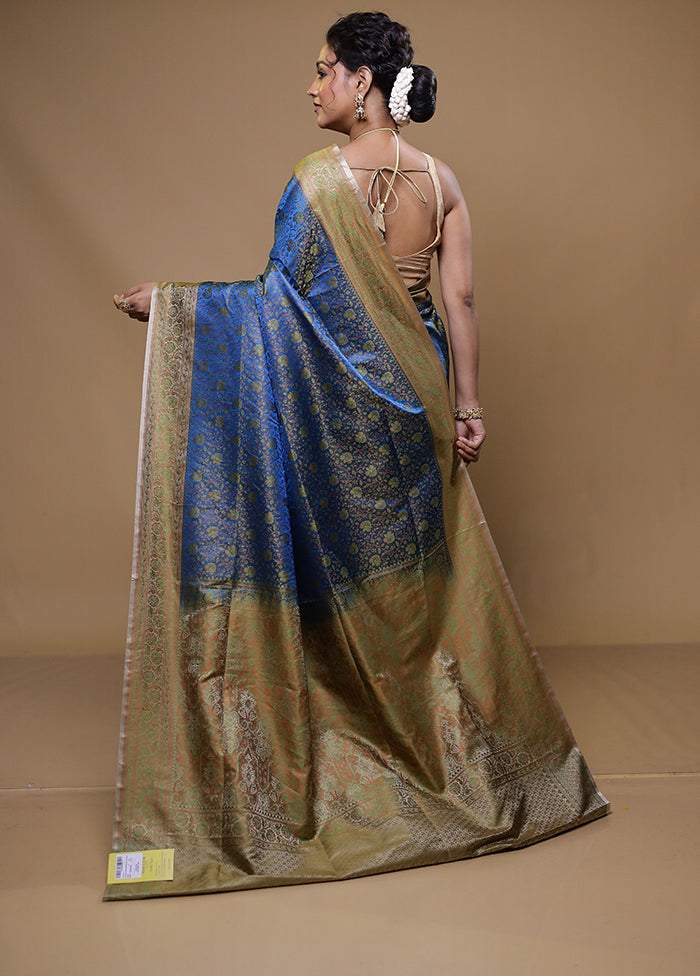 Blue Jamewar Silk Saree With Blouse Piece