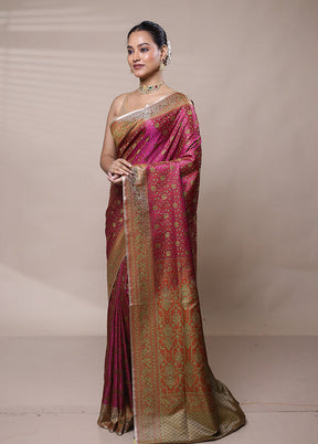 Pink Jamewar Silk Saree With Blouse Piece