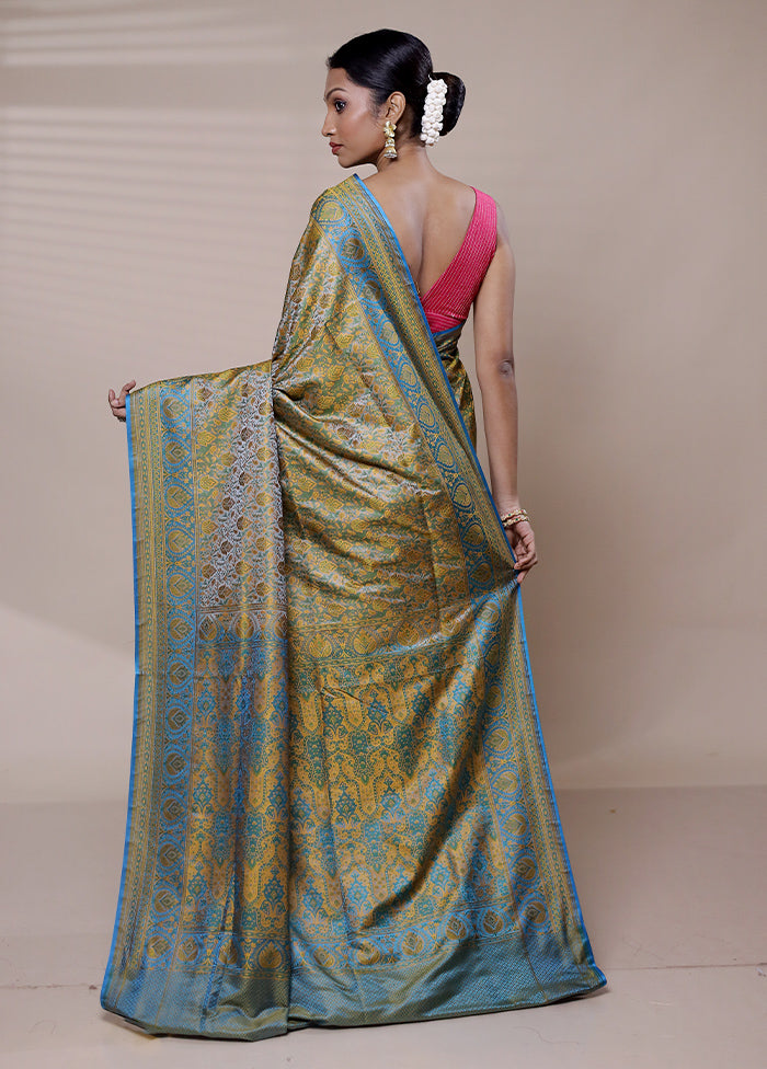 Green Jamewar Silk Saree With Blouse Piece