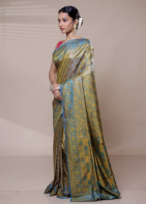 Green Jamewar Silk Saree With Blouse Piece