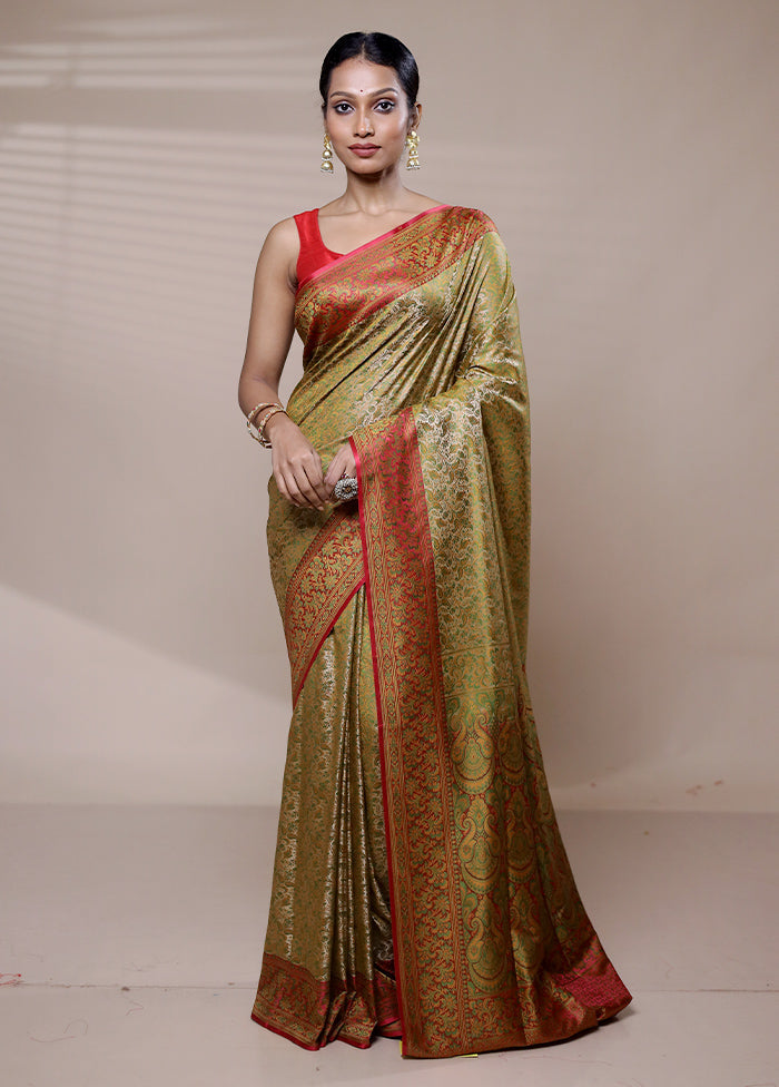 Green Jamewar Silk Saree With Blouse Piece