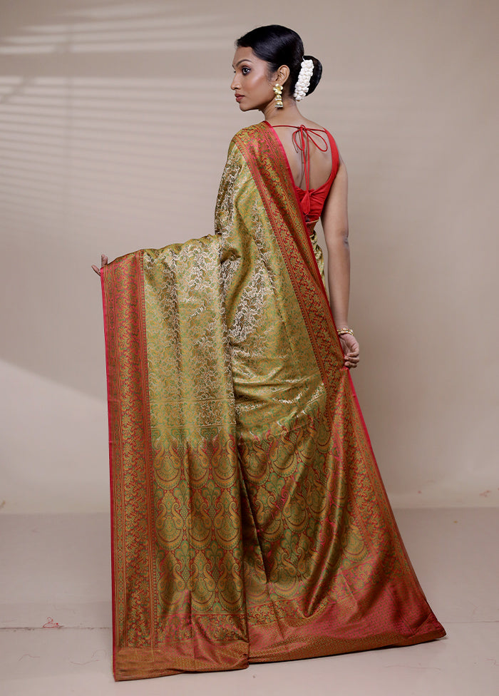 Green Jamewar Silk Saree With Blouse Piece