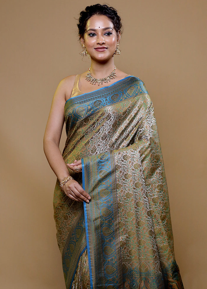 Green Jamewar Silk Saree With Blouse Piece