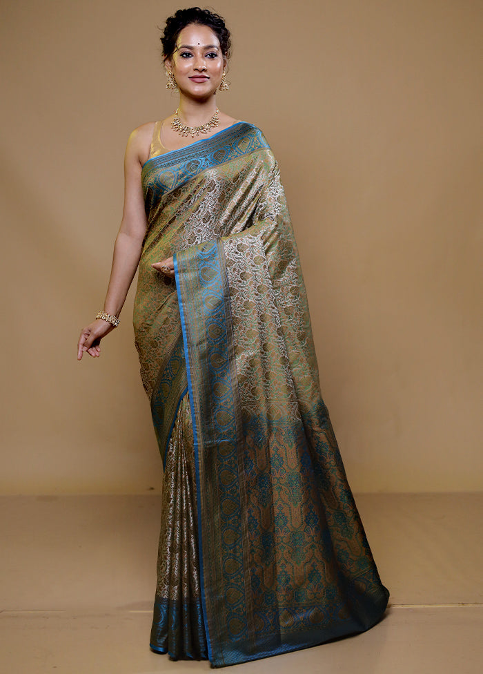 Green Jamewar Silk Saree With Blouse Piece