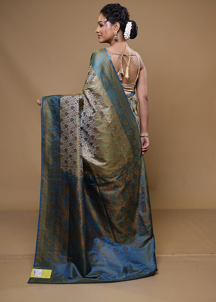 Green Jamewar Silk Saree With Blouse Piece