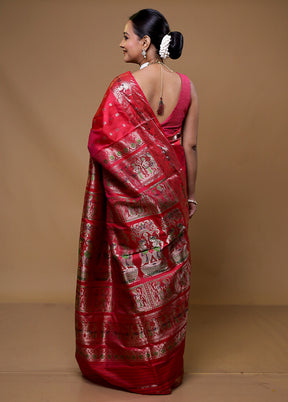 Pink Handloom Baluchari Pure Silk Saree With Blouse Piece