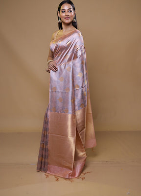 Lavender Tussar Silk Saree With Blouse Piece