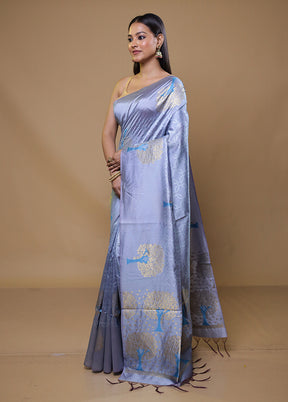 Blue Tussar Silk Saree With Blouse Piece