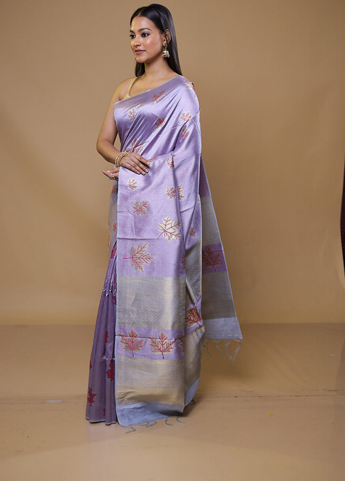 Purple Tussar Silk Saree With Blouse Piece