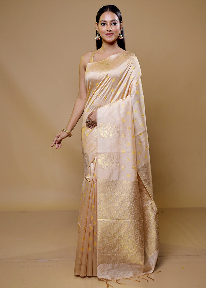 Cream Tussar Silk Saree With Blouse Piece