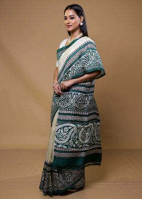 White Printed Pure Silk Saree Without Blouse Piece