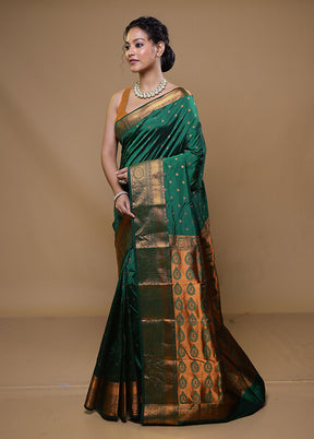 Green Kanjivaram Silk Saree With Blouse Piece